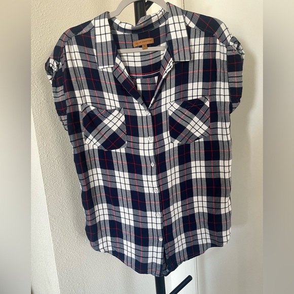 Jachs Girlfriend Navy Plaid Shirt Short Sleeve - Picture 1 of 4